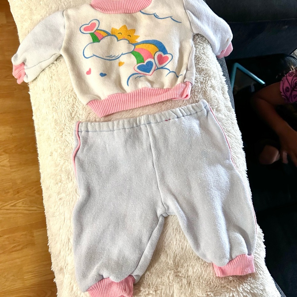 Vintage ‘Les Kids’ 90s Baby Outfit 0/6m Pink Rainbow Jogger Set